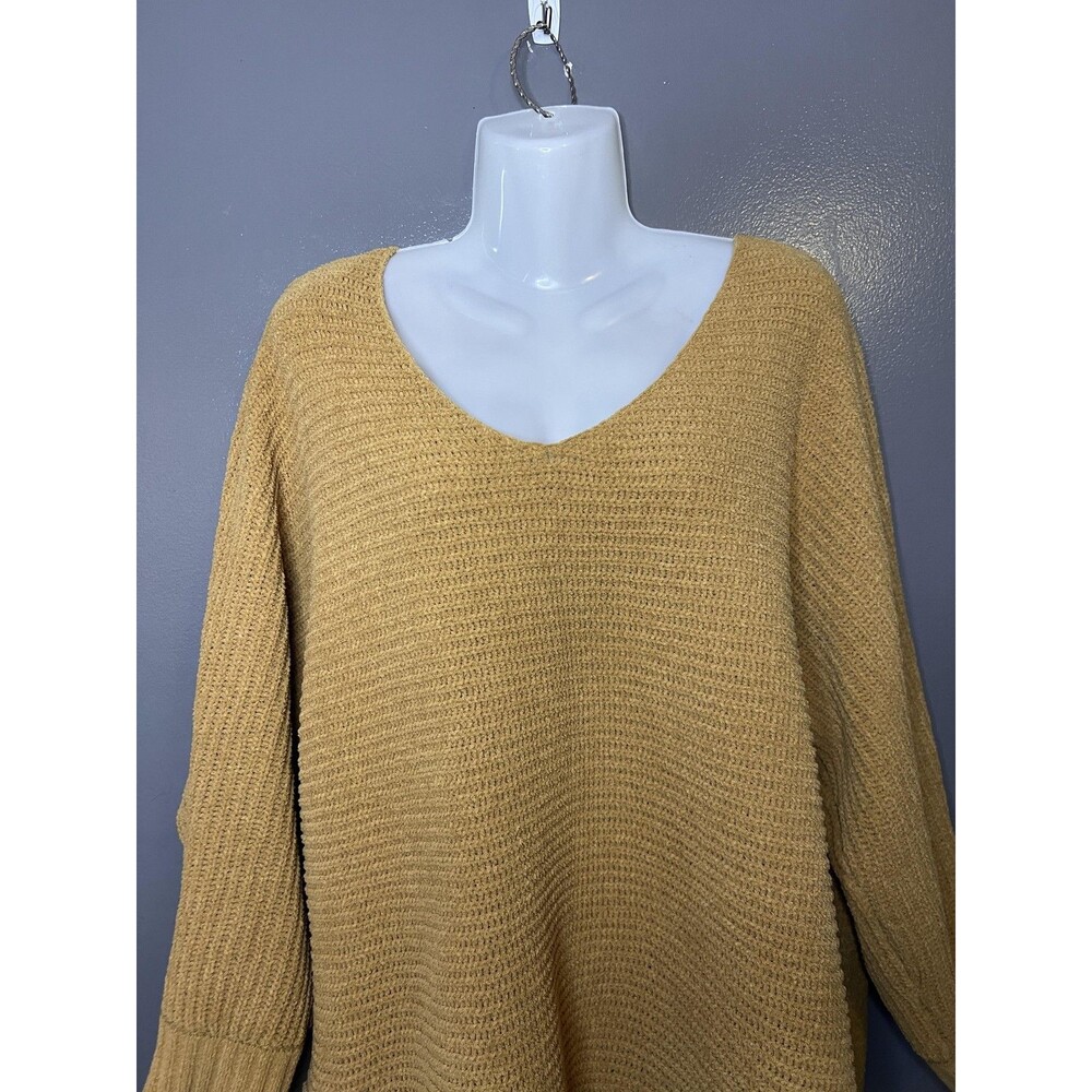 American Eagle Sweater Tunic Womens Medium Yellow Waffle Knit V Neck Oversized
